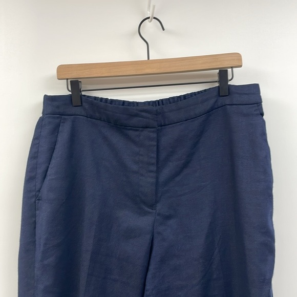 J. Crew Easy Pant High Rise Stretch Linen Mid-Rise Ankle Trouser Navy 14 - Picture 4 of 9